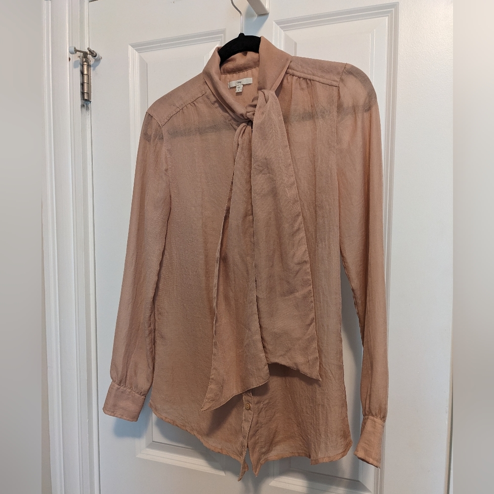 Gap blush tie neck secretary blouse, size small